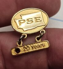 VTG Lapel Pinback Hat Pin Gold Tone PSE Puget Sound Energy 20 Year Employment  picture