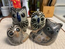 Lot of 4 Vintage Mexican Tonala Birds Folk Art Clay Pottery Owls picture