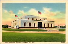 FORT KNOX KY, U.S. GOLD DEPOSITORY, BULLION SUPPLY FLAG, LINEN KENTUCKY POSTCARD picture