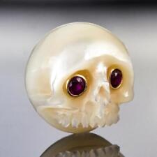 11.52mm Skull Design Cabochon Carved Freshwater Pearl Ruby Gem Eyes Inlay 1.58g picture