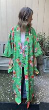 Beautiful Women’s Vintage Handmade Japanese Floral Kimono Green Polyester Japan picture