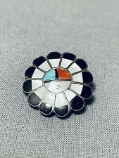 CUTE AUTHENTIC OLDER VINTAGE ZUNI TURQUOISE CORAL STERLING SILVER PIN OLD picture