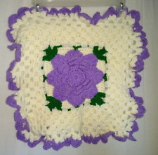 Lot Of 2 Hand Crocheted Pillow Covers Purple/Cream/Green Flower NEW Shabby Chic picture