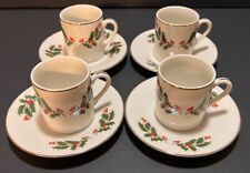 D.H. Holmes Holly Set Of 4 Tiny Teacups And Saucers Gold Trim picture