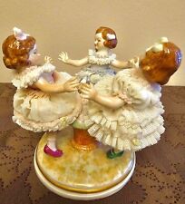 Dresden Porcelain Lace & Flowers Three Girls Ring Around the Rosy Figurine picture