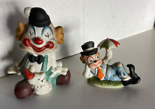 Lot Of 2 VTG LEFTON Taiwan Hand Painted Clown Figurines picture