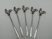 Set of 5 Sterling Cocktail Sticks Roosters Chickens Vintage picture
