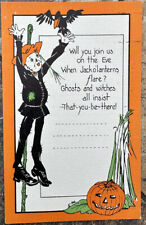 ANTIQUE RARE HALLOWEEN POSTCARD PARTY INVITATION JACK O’LANTERN DIVIDED UNPOSTED picture