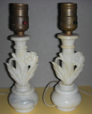 2 - VINTAGE/ANTIQUE CARVED ALABASTER FLOWER TABLE LAMPS ART NOUVEAU MARBLE picture