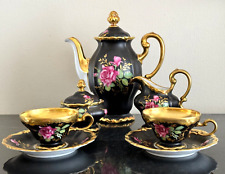 Vintage Rosenthal Germany Pompadour Pattern Black Gold Roses Tea Set for 2 picture