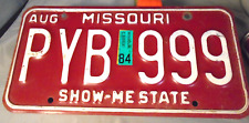 Vintage   1984August Missouri License Plates Man Cave Decor PYB 999 picture