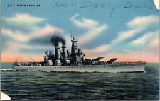 USS North Carolina Battleship Vintage WW2 Postcard 1942 UNP Writing On Back  picture