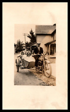 RPPC Early 1920 s Harley Davidson Motorcycle Sidecar Man Driving Children picture