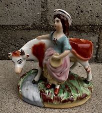 VTG Antique Staffordshire England Pottery Milk Maid Girl and Cow Figurine Figure picture