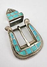Early 1940's Navajo Sterling Silver Flush Turquoise Ranger 3 Piece Belt Buckle picture