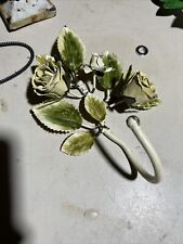 Vintage French TOLE Metal Rose Flower HOOK Hardware  Bath 7x5 Hand Painted picture