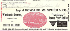 1893 HOWARD W SPURR BOSTON MA REVERE COFFEE CIGARS GROCERS BILLHEAD Z3423 picture