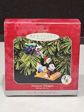 1998 Disney Hallmark Keepsake 2 Ornaments Runaway Toboggan Mickey Goofy Donald picture