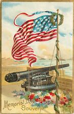 Embossed Decoration Day Postcard No. 1 Civil War Memorial Cannon and Flag picture