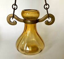 Antique Art Glass Hyacinth Bulb Vase With Brass Hanger picture