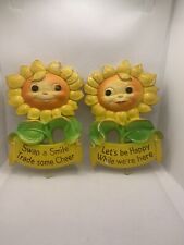 Vintage 1973 Miller Studios Chalkware Wall Plaques Happy Sunflowers Set Of 2 picture