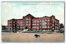 1909 Technical High School Campus Building Classic Cars Cleveland OH Postcard picture