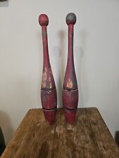 Antique - Vintage pair (2) - (17 Inch) 1 LB Wooden Indian Club, Juggling Pin. picture