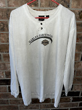 Vintage 90s Made in USA Men's XL Harley Davidson Cream Henley Long Sleeve Shirt picture