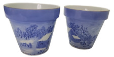2 Currier & Ives Flower Pots 4” High 4” Across picture