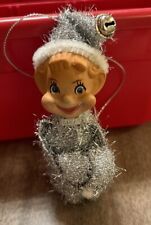 Vintage Mischievous Silver Knee Hugger Rubber Face Christmas Pixie Elf picture