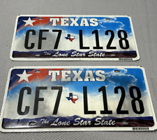 2 Texas License Plates Matching Pair Colorful Clouds 2009 Bright CF7 L128 Lot TX picture