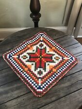 Vintage Groovy Geometric Bargello Hot Pad Trivet Boho Chic Vintage Kitchen 12 in picture