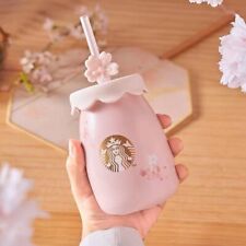 NEW 2023 Starbucks Pink Cherry Blossom Ceramic Straw Mug 11 oz / 330 ml Milk Cup picture