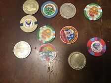 Lot of 11 mixed casino chips and coins picture