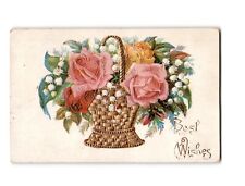 Antique German Floral Postcard - Best Wishes, Early 1900s with US Stamp picture