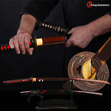 Blood Red Damascus Folded Steel Katana Battle Ready Sharp Japanese Samurai Sword picture