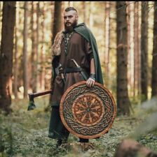 Custom handmade beautiful egreaved viking sheild with axe .helm of  awe. Gifts picture