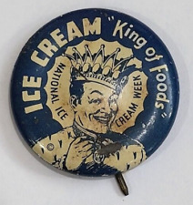 1930's King Of Foods National Ice Cream Week Pinback Parisian Novelty Button Pin picture