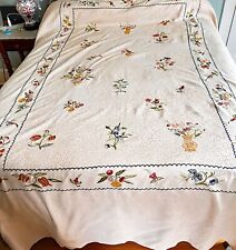 Vintage Hand Embroidered Coverlet with Crewel Work Flowers  ZZ067 picture