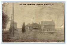 1914 Big Four & Wabash R.R Railroad Station Mansfield Illinois IL Postcard picture