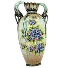 Antique Hungarian Majolica Pierced Corn Vase 3027 Double Handled Urn Floral picture