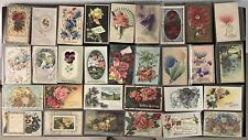 154 ANTIQUE FLORAL FLOWER THEMED BIRTHDAY POSTCARDS PRE 1920  - L997 picture