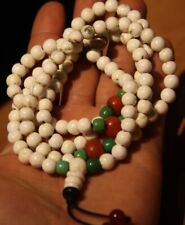 Tibet Vintage Old Buddhist White Coral Agate Turquoise Mala Prayer Beads Amulet picture