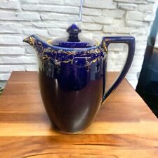 Antique Cobalt Blue and Gold Coffee Teapot with Enamel Painted Flowers picture