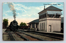 1916 Union Station Steam Engine Train Depot Forest OH Weixelbaum Bros Postcard picture