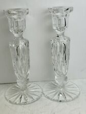 Beautiful Set of Two (2) Crystal Diamond Cut Glass Candle Stick Holders H7.75” picture