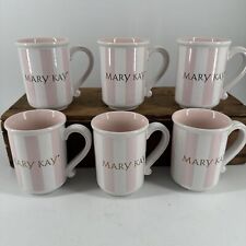 6 MARY KAY Coffee Mugs Cups Pink & White Stripe Gold Letters w/BONUS Coffee Mug picture