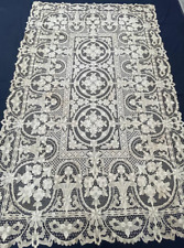 antique beautiful linen lace tablecloth pictorial embroidered floral  item166 picture