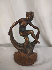 Single VNTG Art Deco Nouveau Dancing Nude Lady Figural Cast Iron Bronze Bookend picture