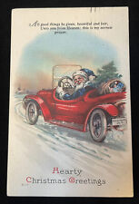 POSTCARD SANTA RED COUPE CAR HEARTY CHRISTMAS GREETINGS 1926 STAMP￼ SEAL DEC 25 picture